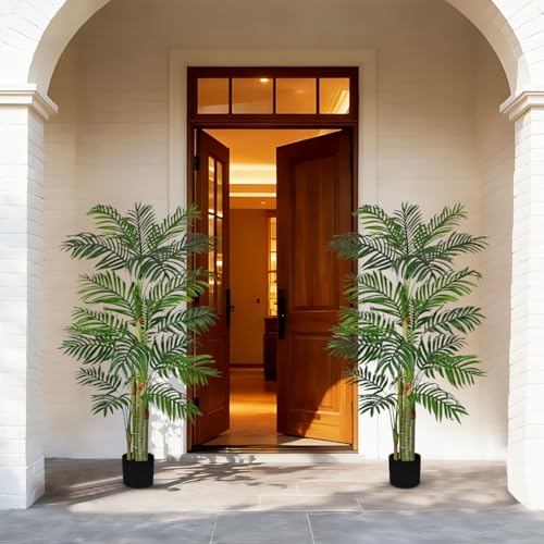 Hollyone Fake Palm Tree Decor 5FT with Planter Artificial Palm Tree Faux Tropical Areca Floor Plant in Pot with 5 Textured Trunks Silk Plant for Home Garden Outdoor Indoor Office Decor - color: 5ft