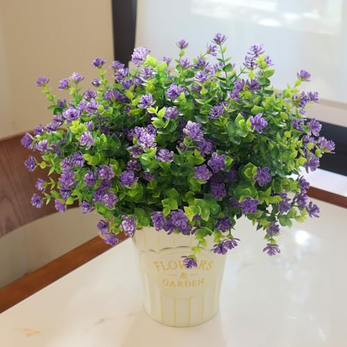 Artificial Flowers for Outdoors, 12 Bundles UV Resistant Artificial Outdoor Flowers, Not-Fading Plastic Fake Flowers for Outdoor Planters for Home Garden Porch Yard Decor, Purple - color: Purple
