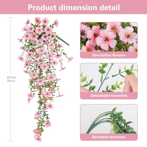 AGIRL 6 Bundles Artificial Flowers for Outdoors Spring Summer Decoration,Pink Fake Hanging Flowers,UV Resistant Silk Faux Plants for Garden,Patio,Porch,Yard,Farmhouse Decor (Pink) - color: Pink