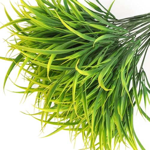 Ouddy Decor 16 Bundles Artificial Plants Outdoor Fake Grass Greenery Stems UV Resistant Faux Plastic Plants Shrubs for Spring Summer Garden Pathway Window Box Farmhouse Front Porch Home Decor, Yellow - color: Yellow