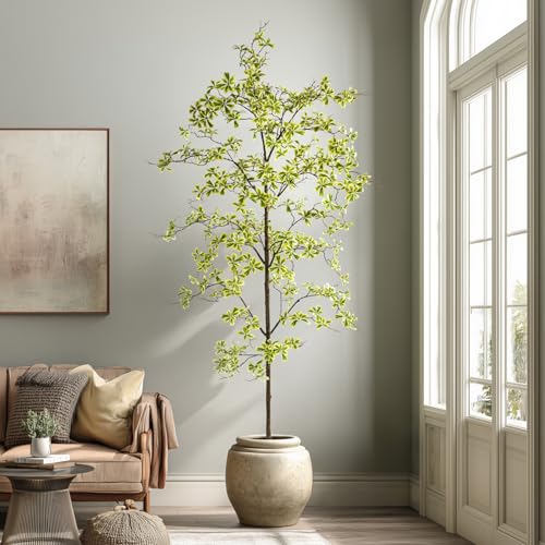 Bailikang 8FT Artificial Black Olive Tree Artificial Olive Plants, Tall Faux Olive Tree Faux Silk Plant Fake Plant Ultra-Realistic Silk Leaves & Natural Trunk Indoor Outdoor Use - color: White Olive Tree, size: 8ft