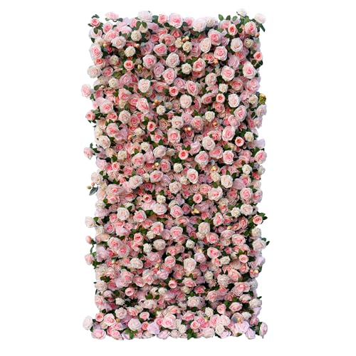 Artificial Flower Wall Panels 4Ft x 8Ft, 5D Silk Wedding Flower Wall, Photo Booth Flower Backdrop for Wedding, Baby Shower & Bridal Shower Decor - size: 4x8 ft Pink-Panel Only