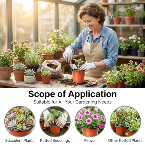 100 Pack 4 Inch Plastic Nursery Pots, Seed Starter Pots with Drainage Holes, Small Plant Containers for Seedlings, Seed Starting Flower Pots with 100 Plant Labels