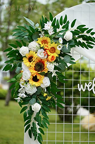 Artificial Wedding Arch Flowers Kit(Pack of 3),2Pcs Artificial Flower Arch Decor,1Pcs Sheer Drape for Wedding Ceremony Arbor for WeddingCeremony (Sunflower Wedding) - color: Sunflower Wedding