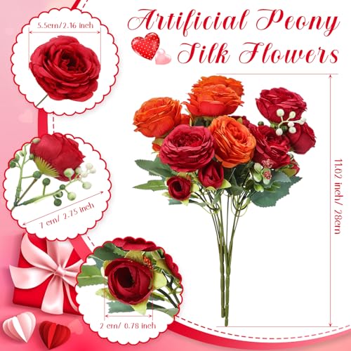 Geosar 8 Bundles Artificial Peonies Flowers Fake Silk Peony Bouquet Faux Peonies Flowers Bulk for Decoration Vase Floral Arrangements Wedding Party Table (Orange,Deep Red) - color: Orange, Deep Red