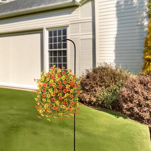 INQCMY Artificial Fake Hanging Flowers Plants Baskets for Outdoor Fall Decoration,Faux Silk Flower in Planter UV Resistant Look Real for Home Outside Porch Garden Yard Patio Decor - color: Orange Yellow