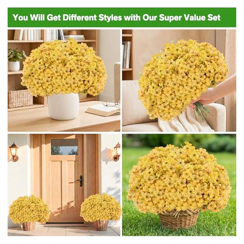 22 Bundles Artificial Flowers Outdoor, Faux Flowers UV Resistant with Plastic Plants, Faux Silk Flowers for Outdoors Outside Front Porch Hanging Planter Window Box Garden Decoration - color: Yellow, size: 22 Bundles
