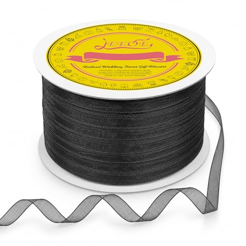 Black Organza Ribbon 1/4 inch x 200 Yards Sheer Chiffon Ribbon for Gift Wrapping Wedding Invitations Party Decoration Bridal Bouquets Crafts - color: Black, size: 1/4" X 200 Yards