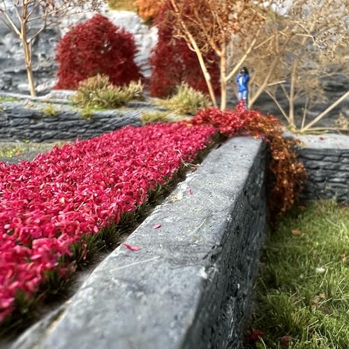 120 Pcs 8-Color Miniature Tea Garden Grass Tufts - Static Artificial Grass Plants for Diorama, Model Railway, Train Scene Decoration, Ages 14+ (0.8cm)(Rose Red) - color: Rose Red
