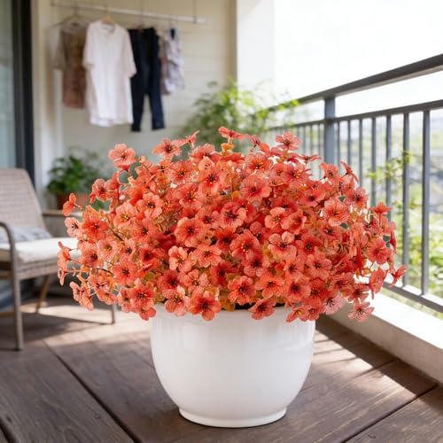 12 Bundles Artificial Flowers for Outdoor UV Resistant and Realistic, Faux Daisy Fake Flowers with Eucalyptus Leaves for Porch, Patio, Planter, Window Box, Home, Garden Decor - color: Autumn Orange