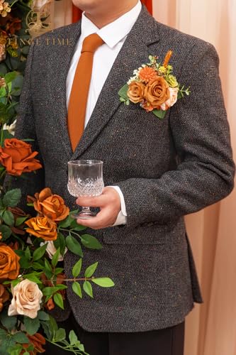 TINGE TIME Luxury Groom Boutonniere for Wedding, 1 PCS Pocket Boutonniere for Men Wedding, Prom, Homecoming, Anniversary, Graduation, Christmas Dinner (Terracotta) - color: Terracotta