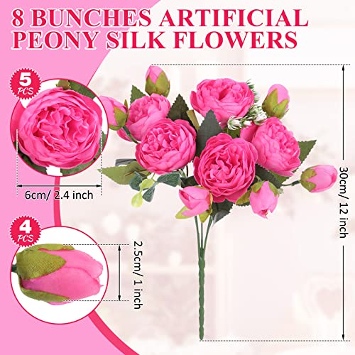 Yunsailing 8 Pack Artificial Peony Flowers Faux Silk Hydrangea Bouquet Wedding Home Table Decor Reusable Bouquet of Rose Flower for Birthday Wedding(Rose Red) - color: Rose Red, style: Peony