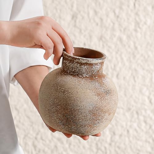 Ceramic Rustic Flower Vase, 5.83 Inch Pottery Modern Vase for Shelf, Tabletop, Vintage Farmhouse Home Decor for Coffee Table, Living Room, Mantle, Fireplace, Entryway - color: Rust 5.83 Inch