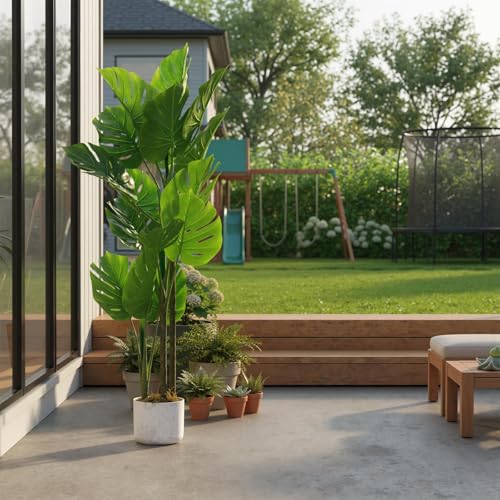 GAOMON 3.6ft Artificial Monstera Deliciosa Plants in Planter,Faux Tropical Palm Tree with 16 Leaves,Artificial Floor Plants for Indoor and Outdoor Home Porch, Garden