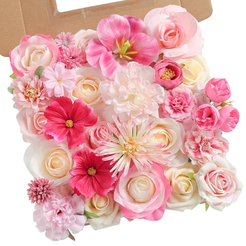 YYHUAWU Artificial Flowers Combo Set Fake Flower Leaf Box with Stems for DIY Wedding Bouquets Centerpieces Flower Arrangements Decorations Baby Shower Party Home Decorations White Pink - color: Blush Pink