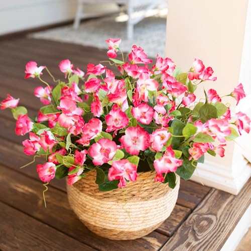 Fake Hibiscus Artificial Flowers for Outdoors Spring Summer Decoration, 6 Bundles Silk Pink Hibiscus Flowers Bouquet UV Resistant Look Real Faux Plants for Outside Planter Front Door Porch Balcony - color: Pink