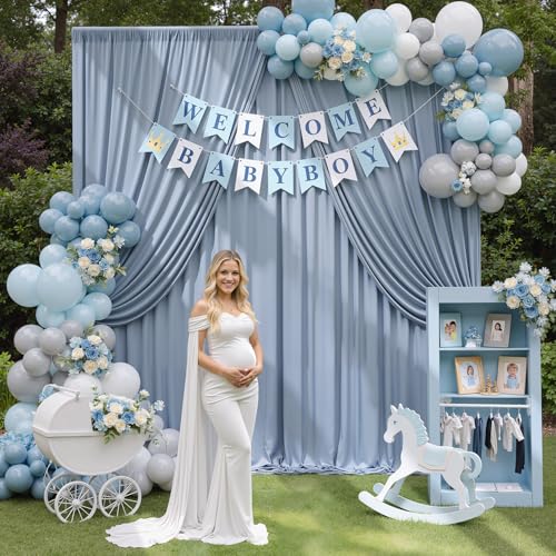 20ftx12ft Dusty Blue Backdrop Curtains for Parties, Wrinkle Free Polyester Photo Backdrop Drapes 4 Panels 12 ft Long Back Drop Cloth Drapery for Wedding Birthday Photography Background Party - color: Dusty Blue, size: 5ft(W)x12ft(H)_4 Panels