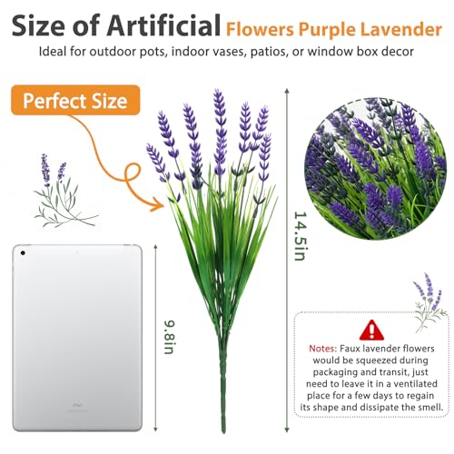 Qinzave 32 Bundles Faux Lavender Plants Outdoor, UV Resistant Artificial Lavender Flowers with Monkey Grass for Garden, Patio, Planter, Hanging Basket, Front Porch, Pathway Decor (Purple) - color: Purple