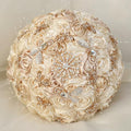 Handmade Wedding Flowers Bouquet Round Holding Bridal Bouquet Artificial Satin Roses Bunch for Bride Bridesmaid Wedding Quinceanera - color: Cream & Camel, size: Large (Dia. 9.8"/25cm)