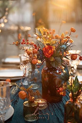 Ling's moment Fake Flowers Box, Faux Artificial Greenery Stems Foam Roses Gardenia Silk Poppy Orchid Fabic Flower for Centerpieces Bouquet Wedding Vase Decorations, Teal & Burnt Orange, Mini Combo - color: Teal & Burnt Orange