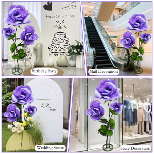 Giant Artificial Flower 3PCS 3D Realistic - Large Purple Waterproof Fake Flowers Durable Easy Maintenance Perfect for Home Garden Weddings Events Christmas Graduation Party Decorations - color: 3pcs-roses-purple