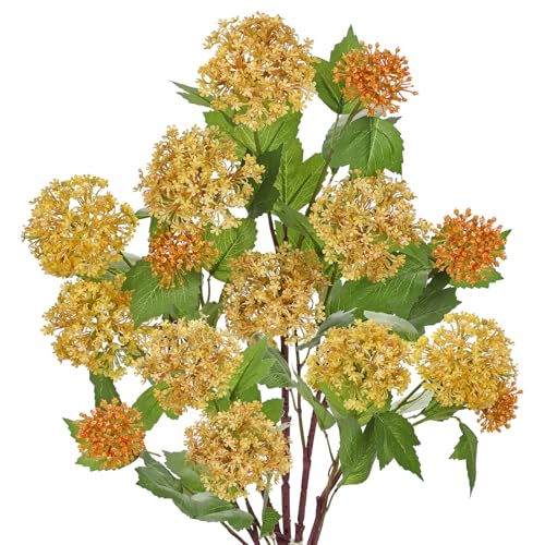 Faux Hydrangea Flowers 24" Orange Artificial Hydrangea Spray with 3 Flower Heads, 5 Per Bag.Faux Hydrangeas Plastic Flowers Fake Hydrangeas for Indoor Outdoor Wedding Table Centerpieces Decor - color: Orange #5