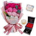 EIGHTOWN Roses Bouquet Artificial Flower - Preserved Red Flowers with Love Necklace for Her - Unique Gifts Valentine's Day, Mother's Day, Thanksgiving, Birthday, Anniversary… (Hotpink) - color: Hotpink