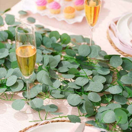 CQURE 8Pcs Eucalyptus Garland,Artificial Eucalyptus Leaves Table Greenery Garland Wreath Spring Vines for Wedding Party Table Bedroom Wall Room Decor