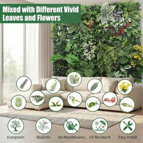 Artificial Grass Wall Panels,40"x40"2PCS Fake Flower Grass Backdrop,UV-Anti Fake Greenery Plant Boxwood Panels,Green Wall Decor for Outdoor Indoor Patio Garden Backyard balcony privacy screen - size: 40x40 2PCS
