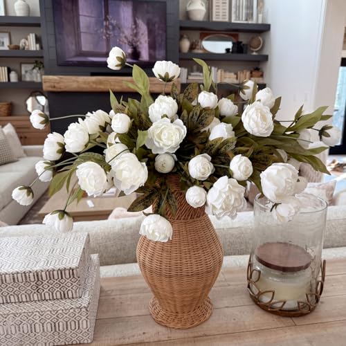 Thiccywoov 12 Pcs Faux Peony Stems Flowers Bulk Vintage Artificial Silk Peonies Stems Real Look Fake Peonies Branch for Vase Filler DIY Bouquet Centerpiece Home Indoor Outdoor Decor (Beige) - color: Beige
