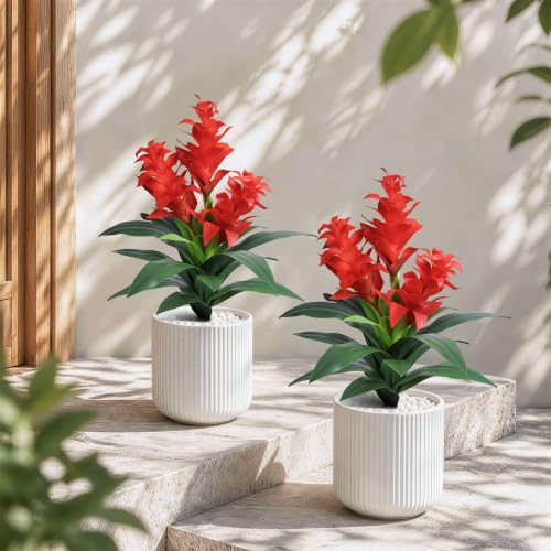 Ivydale Artificial Flowers for Outdoors, 2 Pcs 20.47" 3-Head Bromeliad Fake Plants UV Resistant Artificial Plants Outdoor Tropical Flowers for Planters Outside Porch Patio Yard Garden Indoor Decor - color: 3-head-red