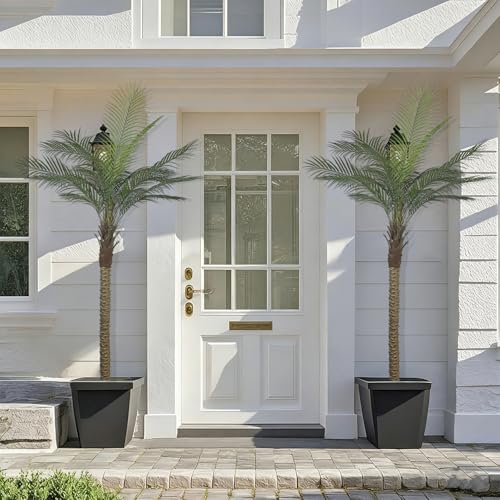 8ft Artificial Palm Tree Outdoor/Indoor, UV Resistant Faux Palm Tree with Real Bark, 96" Large Fake Silk Tree in Pot for Home, Office, Living Room, Patio, and Yard Decor - size: 8FT-S