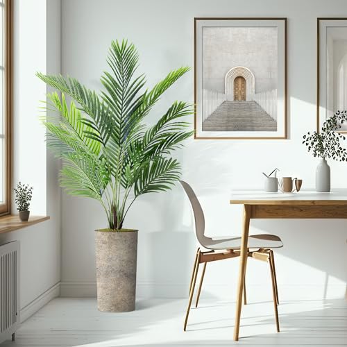 Artificial Tree in Optional Designed Pot, Fake Areca Tropical Palm Silk Tree for Indoor and Outdoor Home Decoration - 66" Overall Tall (Plant Pot Plus Tree) - style: Areca Palm Tree