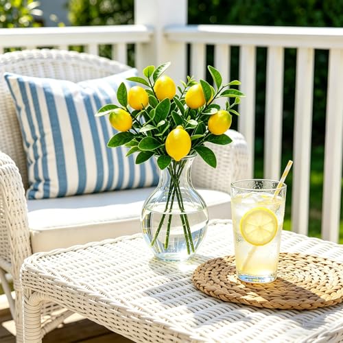 24PCS Artificial Lemon Branches Artificial Fruit Lemon Tree Greenery Decoration Faux Lemons Picks for Farmhouse Kitchen Home Table Decor Stem Fruits for Home Spring Summer Decor - color: Yellow3