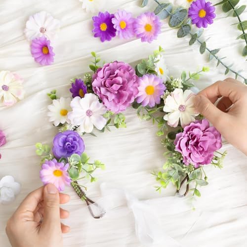 ATTGREAT 310 Pcs Fake Flower Heads Mini Artificial Flower Bulk Silk Flowers for Decoration Small Faux Flower Heads Fabric Daisy Buds Floral for Crafts DIY Wedding Party Baby Shower Home Decor, Purple - color: Purple