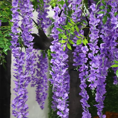 WEISPARK Fake Hanging Flowers - 12 Pieces 3.75 Feet/Piece Artificial Wisteria Vine Ratta Hanging Garland Silk Flowers for Home Party Wedding Decor (Light Purple) - color: Light Purple