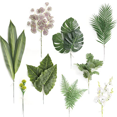 Serra Flora Artificial Greenery Spray Box Set(Pack of 30pcs) with 9 Kinds of Filler for Safari Jungle Hawaiian Luau Party Table Decoration Wedding Birthday Theme Party Decorations (Palm Leaves) - color: Palm Leaves