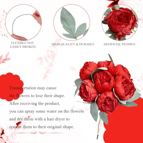 Artificial Peonies Flowers Bulk, 50Pcs 4’’ Red Peonies Fake Silk Flowers Heads for Table, Faux Peony Arrangements for Wedding, Valentine, Engagement, Party, Coffee, Dining Decorations(Red) - color: Red