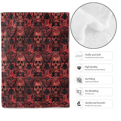 Gothic Red Skull Throw Blanket,50x60in,Soft,Lightweight Flannel,Horror Spooky Goth Blankets - Gifts for Adult Women Men,for Couch Office Travel,Home Living Room Halloween Decor - color: Horror 06, size: 50x60in