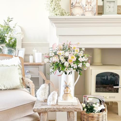 CISDUEO Artificial Wildflowers Flowers Silk Spring Floral Stems Arrangements Pink Poppies Flowers Daisies Faux Wild Flower Bundles Bouquet for Party Indoor Home Vase Wedding Table Summer Decoration - color: Pink, White, Green