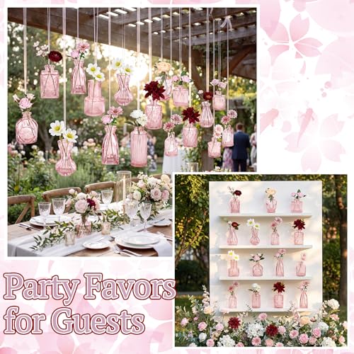 36 Pcs Artificial Flowers Table Centerpiece with Vases Colorful Wildflower Centerpieces Silk Flower Arrangement for Wedding Baby Shower Table Centerpieces Party(Multi Color,Pink) - style: Multi Color