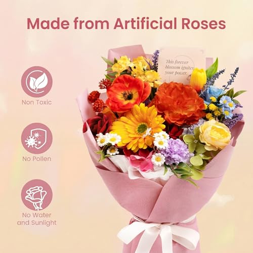 TINGE TIME Preserved Flowers Bouquet, Rainbow Fake Flowers Bouquet, Aritifical Roses Bouquet for Wedding, Table Centerpieces, Valentines, Mothers Day, Birthday Gifts, Anniversary, Engagement - color: Rainbow