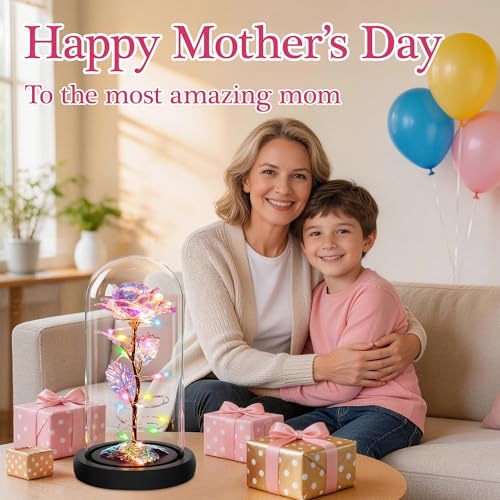 Childom Mothers Day Mom Gifts for Mom,Birthday Gifts for Women Grandma,Flowers for Delivery Prime,Colorful Rainbow Light Up Rose in A Glass Dome,Anniversary Valentines Roses Gift for Her Wife Daughter - color: Rainbow Colorful Large