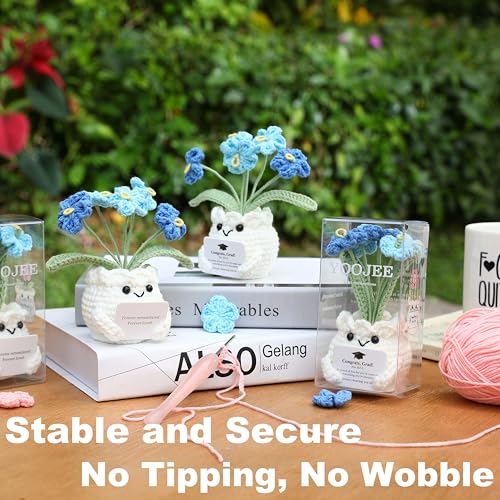 YOOJEE Crochet Forget Me Not Graduation Gift – Class of 2026 Blue Flowers with Card “Congrats, Grad! You Did It.”, Meaningful Gift for Student, Senior, Keepsake Desk Decor - color: E-Graduation-Blue