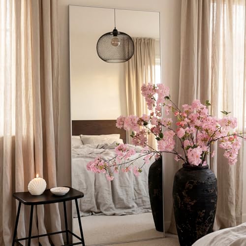 3 Pcs Rose Pink Cherry Blossom Branches 37 Inch Artificial Fake Realistic Cherry Blossom Stems Silk Faux Extra Long Stem Flowers for Tall Vase Home Decor Wedding Table Centerpieces - color: Rose Red