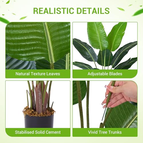 Artificial Tree Bird of Paradise Artificial Plant, 5 Ft Faux Tropical Plant Palm Tree with Leaves Trunks Faux Banana Leaf Tree for Home Decor Living Room Indoor Outdoor Office - size: 5ft