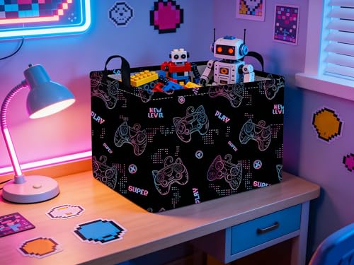 Rectangular Game Basket,Kids game storage basket,Storage Baskets with Handles,nursery game room baskets,Toy Storage Bin Organizer,Gift Bins(Cute game) - color: Cute game