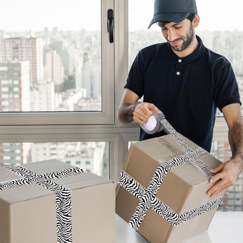 Whaline 109 Yard Zebra Packing Tape Gift Wrapping Tape Black White Zig-Zag Zebra Pattern Tapes for Small Business DIY Crafts Box Carton Decor - style: Black White Zebra Pattern