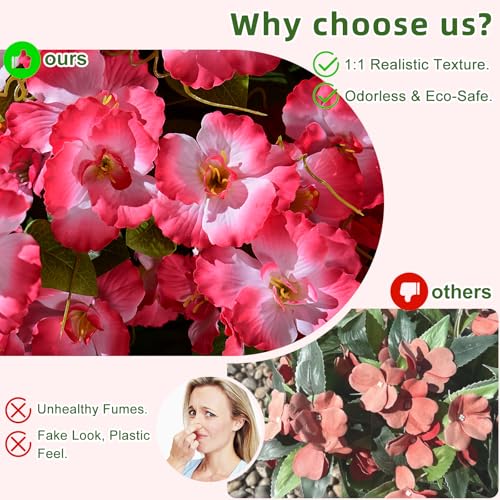 Hibiscus Artificial Hanging Flowers Plants for Outdoors 4 Pcs Fake Flower Faux Silk Hibiscus Long Trailing Vines Realistic Flower for Outside Front Door Porch Patio Balcony Garden Yard (4 Pcs Pink) - color: 4 Pcs Pink