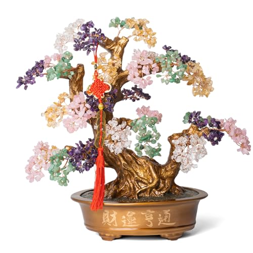 Natural Chakra Gemstone Crystal Bonsai Tree of Life（1,350 Gemstone Count） Large Feng Shui Money Tree for Luck and Wealth Desk Decoration 20 Inches - color: Big Multicolor